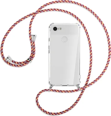 Produktbild von Handykette Backcover-Schutzhülle mit Band (Metall silberfarben) für Google Pixel 3 XL - weinrot/gelb/grau