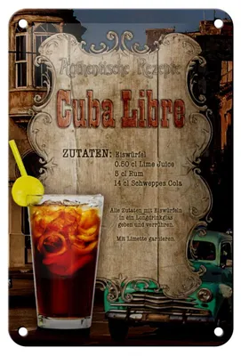 Produktbild von Blechschild Rezept 12x18cm Cuba Libre Zutaten Eiswürfel