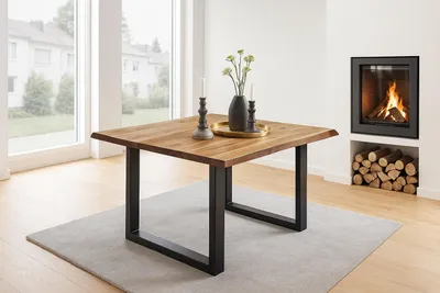 Produktbild von Esstisch Baumkante massiv Akazie natur 90 x 90 schwarz NIAH