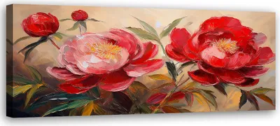Image de Toile Peinture sur toile Pivoines rouges Fleurs Plantes Peint 90x30 Feeby Rouge Image pour le mur Prête à accrocher