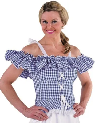 Produktbild von M212138-101-XS blau-weiß-kariert Carmenbluse Cowgirlbluse Trachtenbluse Gr.XS