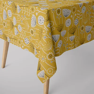 Produktbild von SCHÖNER LEBEN. Tischdecke Fryett`s Blumen abstrakt ockergelb Größe 130x220cm