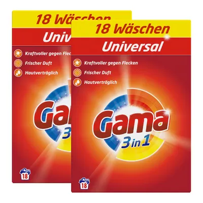 Produktbild von Gama Waschpulver Universal 3in1 für 18 WL Waschmittel 1,08kg (2er Pack)