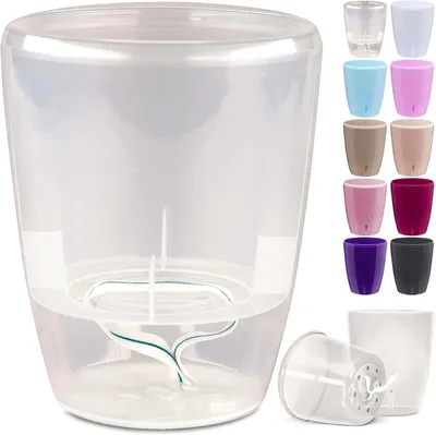 Produktbild von Pflanzgefäß für Orchideen, Durchmesser 12,5 cm, Blumentopf mit integriertem Wasserstandsanzeiger, Selbstbewässerungssystem für Orchideen, transparent, 1,3 Liter