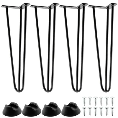 4 Tischbeine 40 cm schwarz Metall Haarnadel-Design mit Bodenschonern
