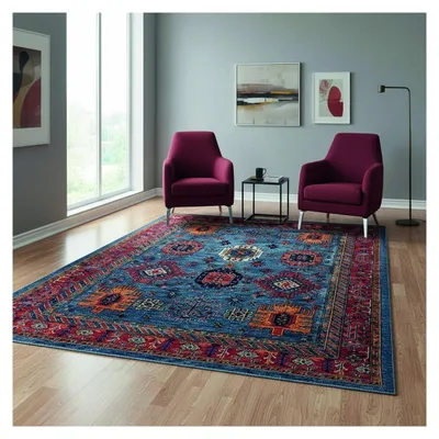 Imagen del producto de Melis Home Alfombra kilim de chenilla Azul 80x150 cm estilo, y Algodón, impresión digital, antideslizante, 9 mm