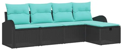 Immagine prodotto di Set di divani da giardino con cuscini 5 pezzi in polirattan nero