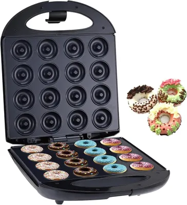 Productafbeelding van Elektrische Donutmaker - Donutapparaat Mini - Thuis Bakken - 16 Donuts Tegelijk - 25 x 21 x 10 cm - Zwart
