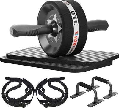 Productafbeelding van Famanu 6-in-1 buikroller met fitnessband en kniekussens voor push-ups - voor training thuis