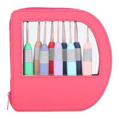 Imagen del producto de Conjunto de 9 piezas, herramientas para tejer, ganchillos con mango de TPR suave, diseño ergonómico, ideales para tejer cómodamente durante largos periodos de tiempo