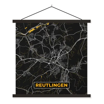 Produktbild von MuchoWow® Textilposter Reutlingen - Stadtplan - Gold - Karte - Deutschland 60x60 cm mit schwarzem Rahmen - Posteraufhänger