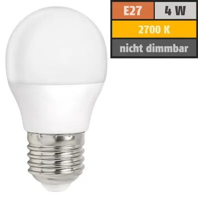 Imagen del producto de 10 bombillas LED de tipo "gota", 4W = 29W, casquillo E27, acabado mate, forma de esfera, ángulo de iluminación de 160°, luz blanca cálida, 3000K