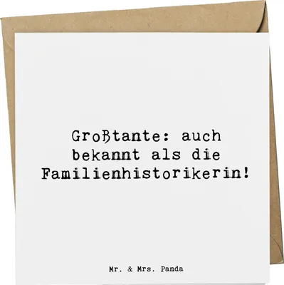 Produktbild von Mr. & Mrs. Panda Klappkarte Spruch Großtante Historikerin - Weiß - Geschenk, Familienerbe, Glückwunschkarte, Nostalgie, Anekdoten, Familienmitglieder, anlasskarte, Freude