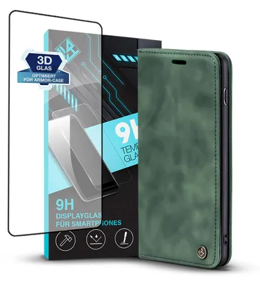 Produktbild von Handy Hülle für Samsung Galaxy S10 mit 9H Displayglas Klapphülle Bookcase Flip Cover Handy Tasche Etui Farbe: Grün