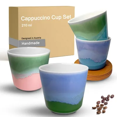 Cappuccinokopjes Set 4x210 ml Keramik mit Untersetzern