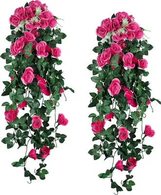 Produktbild von Künstliche Rosenranke mit Eukalyptusblättern, künstliche Seidenrosen, hängende Rosen-Efeu-Hängekörbe für Hochzeitsbögen, Gartenhintergründe, Dekoration (Rose)