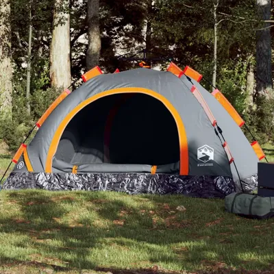 Produktbild von Design Campingzelt 3 Personen Grau und Orange Quick Release, Campingzelte 2024 Neu