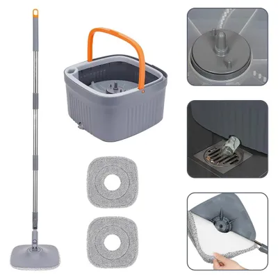 Produktbild von Wischmopp Set mit Eimer Kammersystem für Schmutz- & Frischwassertrennung, praktisches Auswringsystem mit 2 wiederverwendbaren Pads für alle Bodenarten