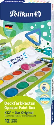 Produktbild von Deckfarbkasten 735K/12 - 12 Farben + 1 Deckweiß grün. Packung mit 5 Stück