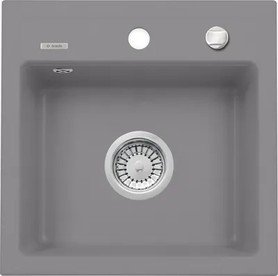 Zdjęcie produktu dla Zlewozmywak granitowy ZORBA 1-komorowy, grafitowy z ociekaczem, wykończenie szary metalik, 440x440 mm, odpływ 3,5 cala