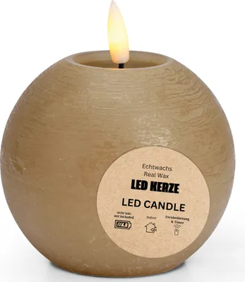 Produktbild von LED Kerze Kugel Wachs, Flackernde Flamme, Ø 10x9, Beige