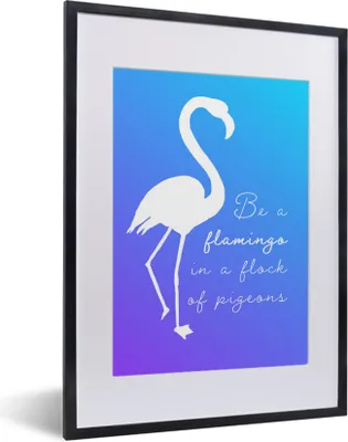Produktbild von MuchoWow® MuchoWow® Gerahmtes Poster Blau - Weiß - Flamingo 30x40 cm - Poster mit zchwarzem Bilderrahmen - Wandposter Schlafzimmer