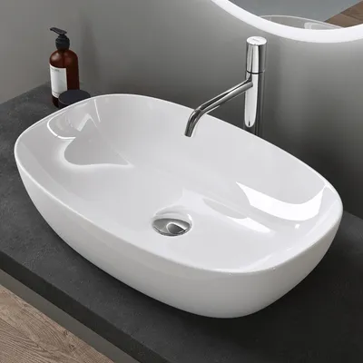Produktbild von doporro Aufsatzwaschbecken Keramik Waschbecken Waschschlae 600x395x140 mm Gäste-WC weiß glänzend Handwaschbecken Waschtisch Brüssel104