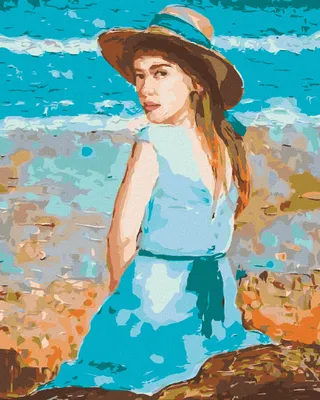 Produktbild von Zuty - Malen nach Zahlen - MÄDCHEN IN BLAUEM KLEID MIT HUT, 40x50 cm, ohne Keilrahmen