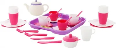 Image de Polesie 58973 Set De Vaisselle Bouilloire Tasse Assiette Couverts Sucrier "Alisa" Avec Plateau Pour 4 Pax. 35 El. Dans Un Net