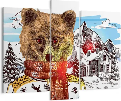 Produktbild von Bild auf Leinwand - Leinwandbild - Bär Berge Kinder Winter - 95x80cm - Wand Bild - Wanddeko - Leinwanddruck - Bilder - Kunstdruck - Wanddekoration - Leinwand bilder - Wandkunst - CB95x80-3205