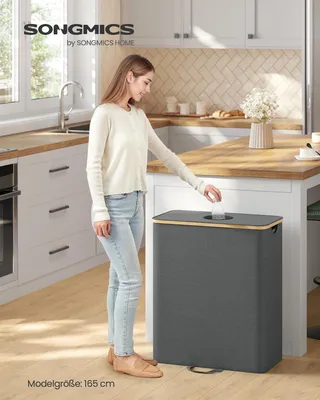 Produktbild von Recyclingbehälter - Pfandflaschensammler - Deckel mit Loch - Innenbeutel mit Griffen - Zur Selbstmontage - Dunkelgrau/Naturbeige
