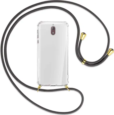 Produktbild von Handykette Backcover-Schutzhülle mit Band (Metall goldfarben) für Nokia 3.1 - dunkelgrau
