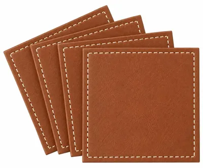 4er-Set Kunstleder-Untersetzer, Antirutsch, Hitzebeständig, 10x10 cm, Braun