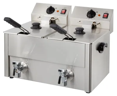 Produktbild von GastroHero Doppel Fritteuse ECO 10+10 Liter mit Ablasshahn Elektro Fritteuse Edelstahl Tischfritteuse 2x10 L Gastro Fritteuse 2x3,25 kW