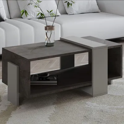 Obrázok produktu pre Skye Decor, kvalitný konferenčný stolík, mramor Gordion a sivá farba, 90 x 40 x 49 cm | 100 % melamínom potiahnutá drevotriesková doska, hrúbka: 18 mm | Ideálny do moderného interiéru, elegantný a funkčný.