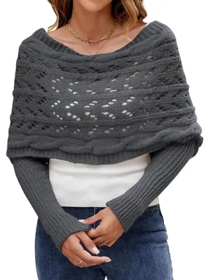 Produktbild von Schal Damen mit Ärmeln Winter Warm Poncho Einheitsgröße Dunkelgrau