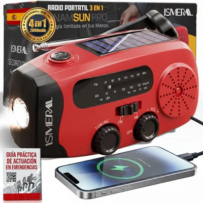 Productafbeelding van Noodradio met handaandrijving, 2000 mAh, AM/FM, LED-zaklamp, SOS-functie