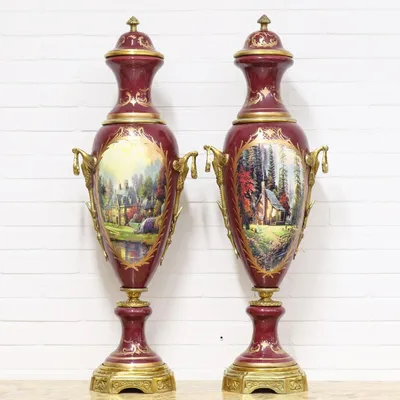 Immagine prodotto di Casa Padrino Vasi decorativi Rosso Bordeaux / Oro 30 x H. 100 cm - Set di vasi in porcellana in stile barocco