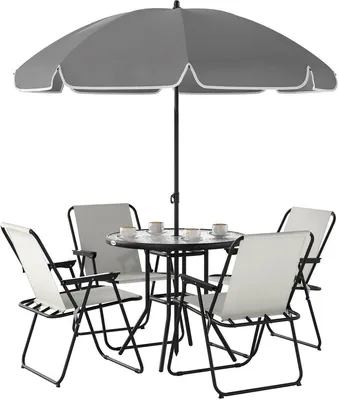 Immagine prodotto di Set da giardino - 6 pezzi - Grigio - sedie da giardino - tavolo da giardino - sedie da giardino regolabili - set da giardino