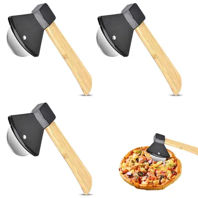 3er-Set beilförmige Pizzaschneider aus Edelstahl mit Holzgriff