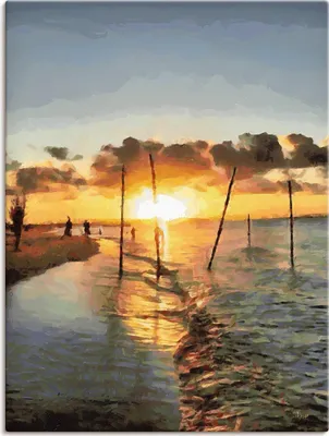 Produktbild von ARTland Leinwandbild Fischer bei Sonnenuntergang Größe: 45x60 cm