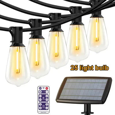 Image de 7.6m Guirlandes lumineuses incassables Guirlandes lumineuses d'extérieur Ampoules avec télécommande Dimmable 2 ampoules de rechange Waterproof Protection solaire pour jardin Véranda Balcon Fête Décoration