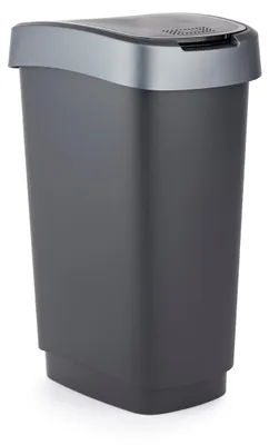 Produktbild von Rotho Mülleimer 25L Kunststoff schwarz-silber mit Twist-Deckel und Aufklebern