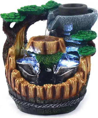 Produktbild von LED Zimmerbrunnen - Tischbrunnen - Modernes Wasserfall-Design - LED-Beleuchtung - Harz - 220V - 21×13×25 cm - Innen/Außen