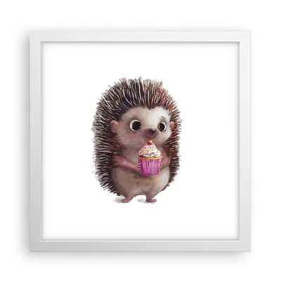 Produktbild von Gerahmtes Poster - Weißer Rahmen - Igel Cupcake Kinder - 30x30 cm - Wand Bild - Wanddeko - Wandbilder - Kunstposter - Wandposter - Bilderrahmen - Bilder - Kunstdruck - Wanddekoration - P2WAC30x30-4769