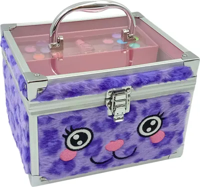 Immagine prodotto di Valigetta cosmetica in peluche con trucchi - Gatta viola