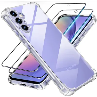 Immagine prodotto di Custodia 3 in 1 con 2 protezioni in vetro temperato per Samsung Galaxy A54 5G, trasparente, in TPU, resistente agli urti