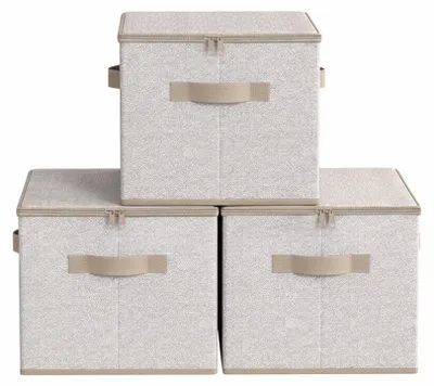 Produktbild von SONGMICS Stoffbox, faltbare Aufbewahrungsbox mit Griffen, für Kleidung, Vliesstoff, 3er Set, beige