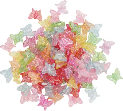 Produktbild von 100er Set Schmetterlingsperlen – bunt, Kunststoff, für DIY-Schmuck, Handyhüllen & Haaraccessoires, kreatives Basteln für Zuhause