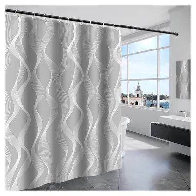 Produktbild von Waschbarer Duschvorhang aus Polyester mit 12 Ringen, wasserdicht für Dusche und Badewanne, 240 x 200 cm, Grau